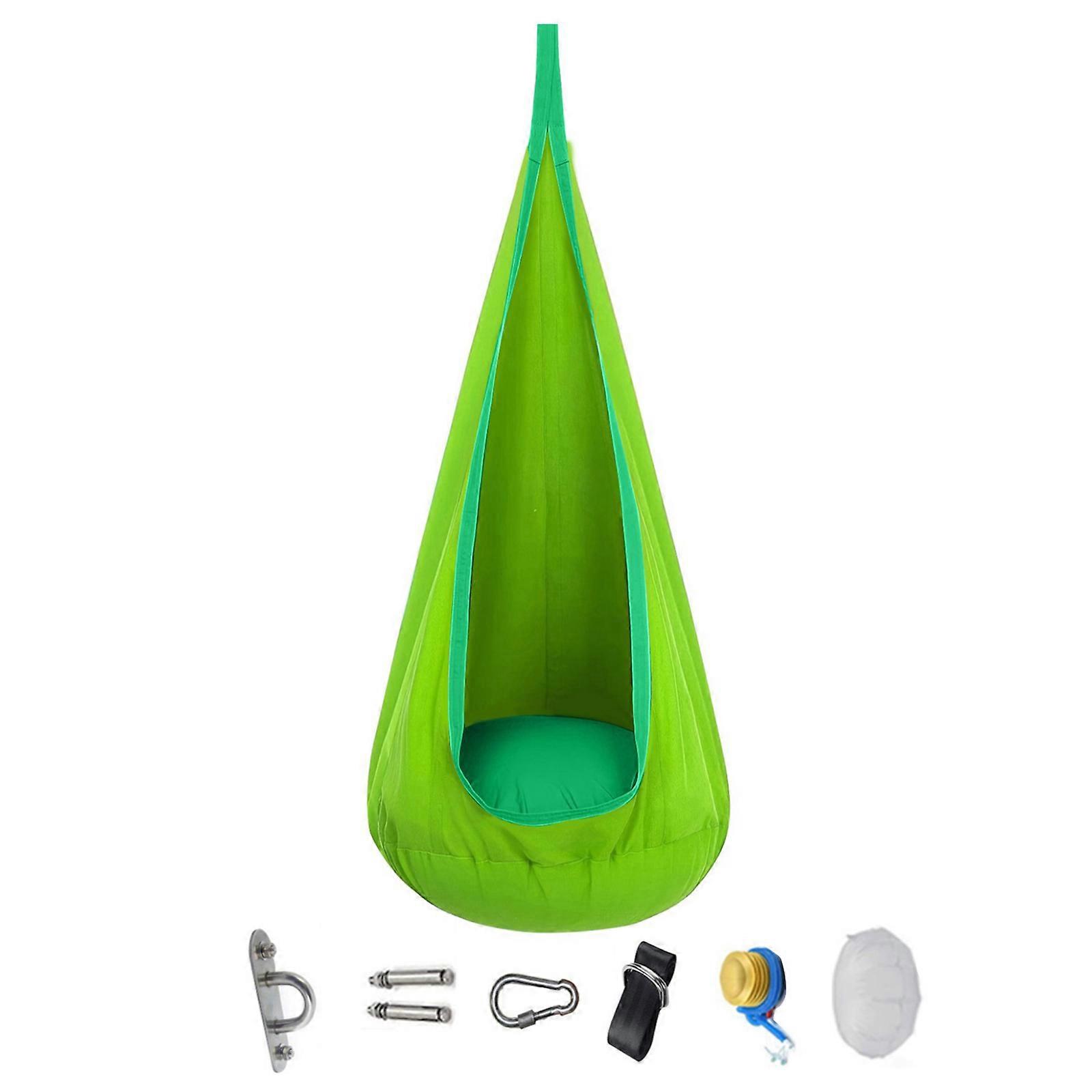 Siège de balançoire suspendu portable pour enfants Pod trapèze avec coussin gonflable pour les enfants de 3 ans et plus Peut supporter jusqu'à 80 kg de nylon vert
