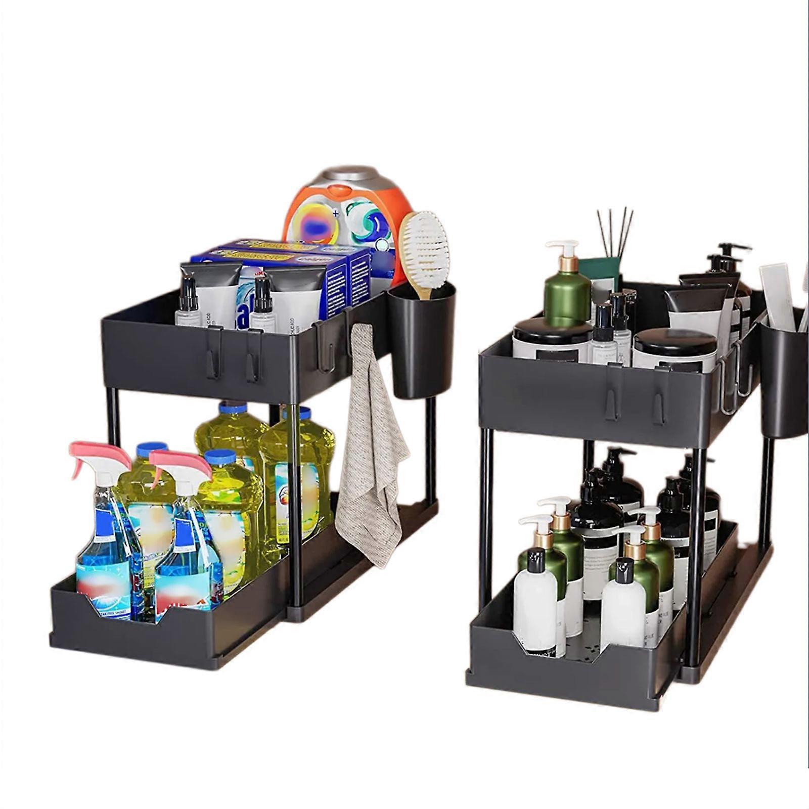 Pack of 2 Under Cabinet Storage Solution Multifunctional Under Sink Storage Shelves for Optimizing Home Space Multicolor