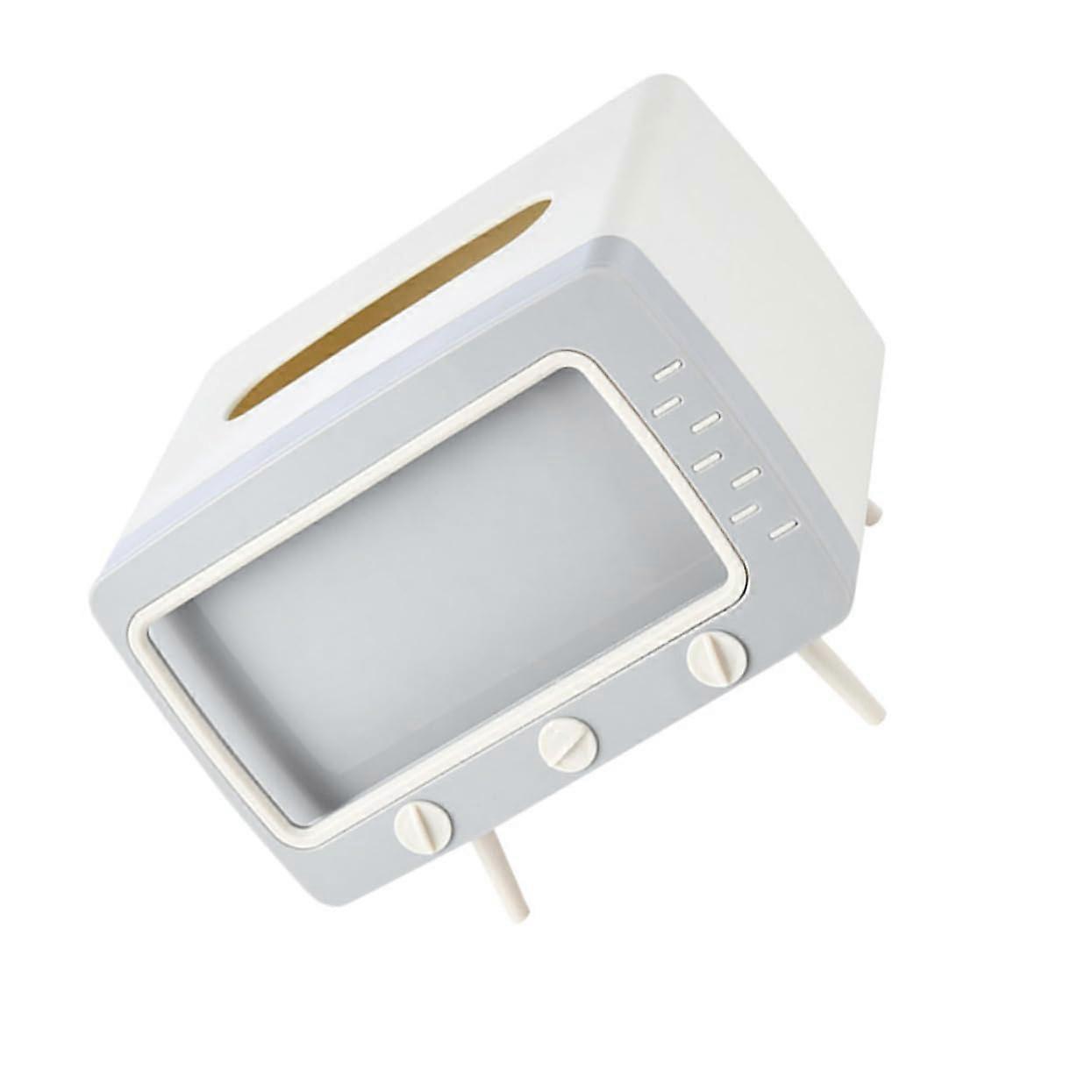 Tissue Storage Box with TV Design and Phone Holder, SpaceSaving Dispenser for Home Office, Ivory White
