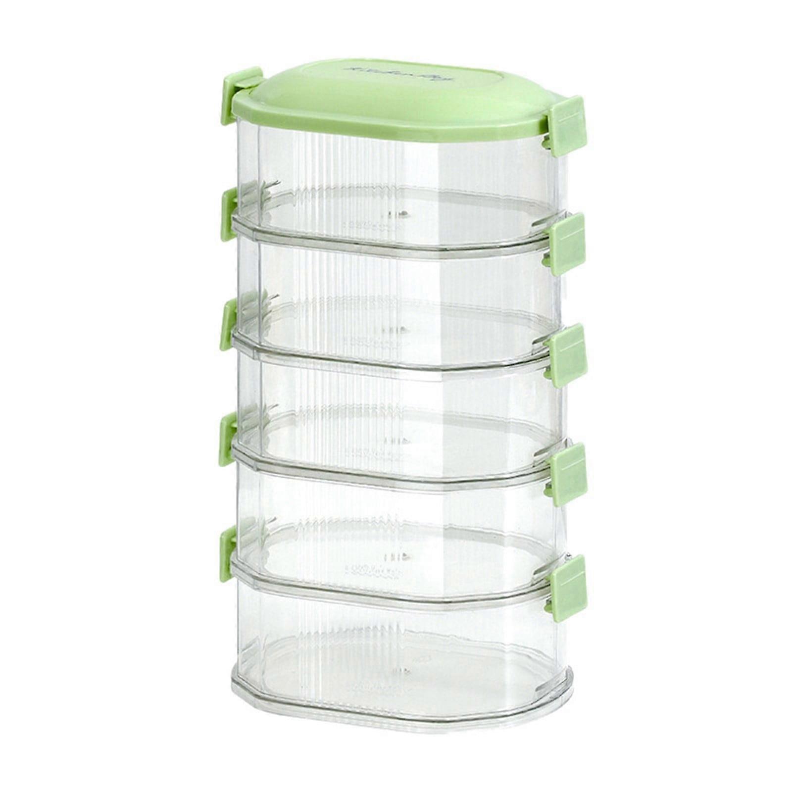 Poaug 5-Layer Stackable Food Storage Boxes, Compatible with Kitchen Seasoning & Condiment Jars with Lids, Green