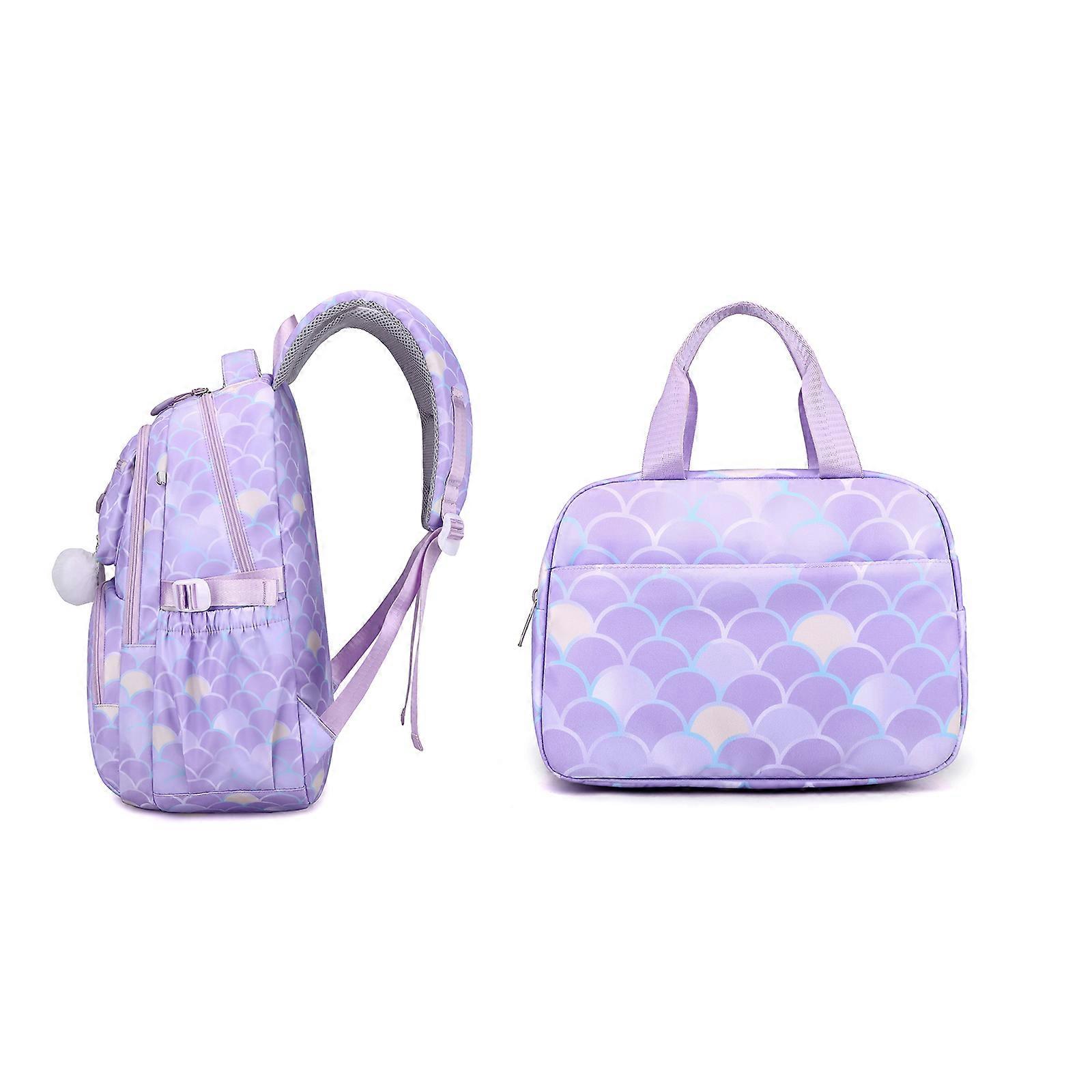 Versatile Nylon Backpack with Lunch Bag and Pencil Case Set Designed for Primary School Students  Purple