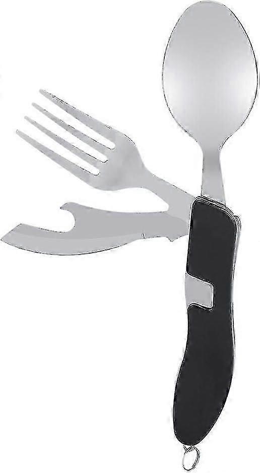 مجموعة أدوات مائدة أدوات المائدة لأواني التخييم القابلة للفصل ، أجهزة السفر المحمولة المصنوعة من الفولاذ المقاوم للصدأ أربعة في واحد ، سكين قابل للطي ، شوكة ، فتاحة زجاجات ملعقة ، متعدد فو