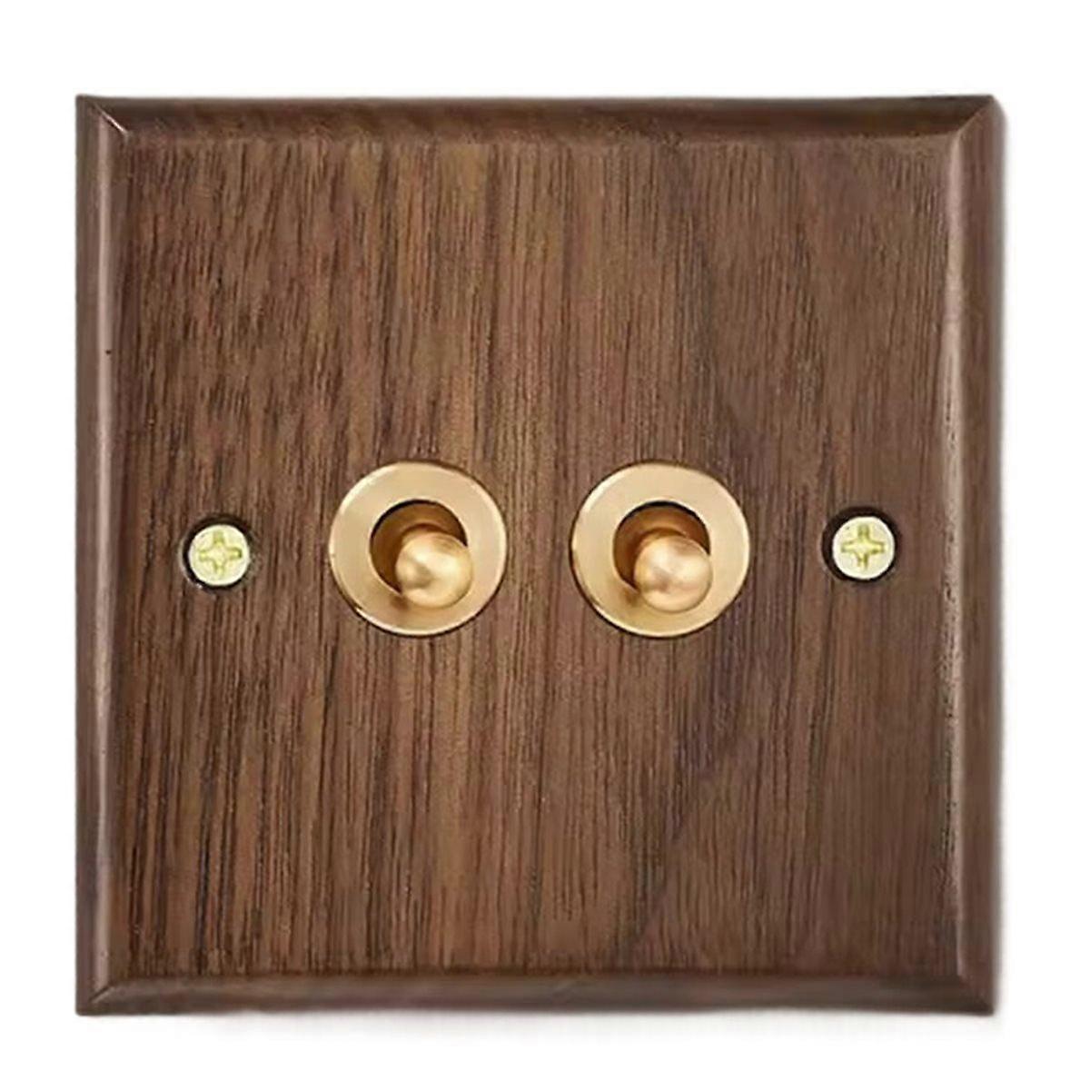 Retro Walnut Wall Toggle Switch Panel 1-4Gang 2Way Solid Wood Double Universal Electrical Power Outl