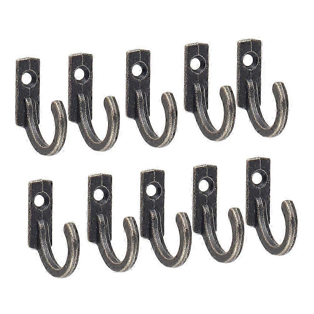 10PCS Single Prong Hook Mini Size Wall Mounted Retro Cloth Hanger for Coats Hats Towels Keys(Bronze)