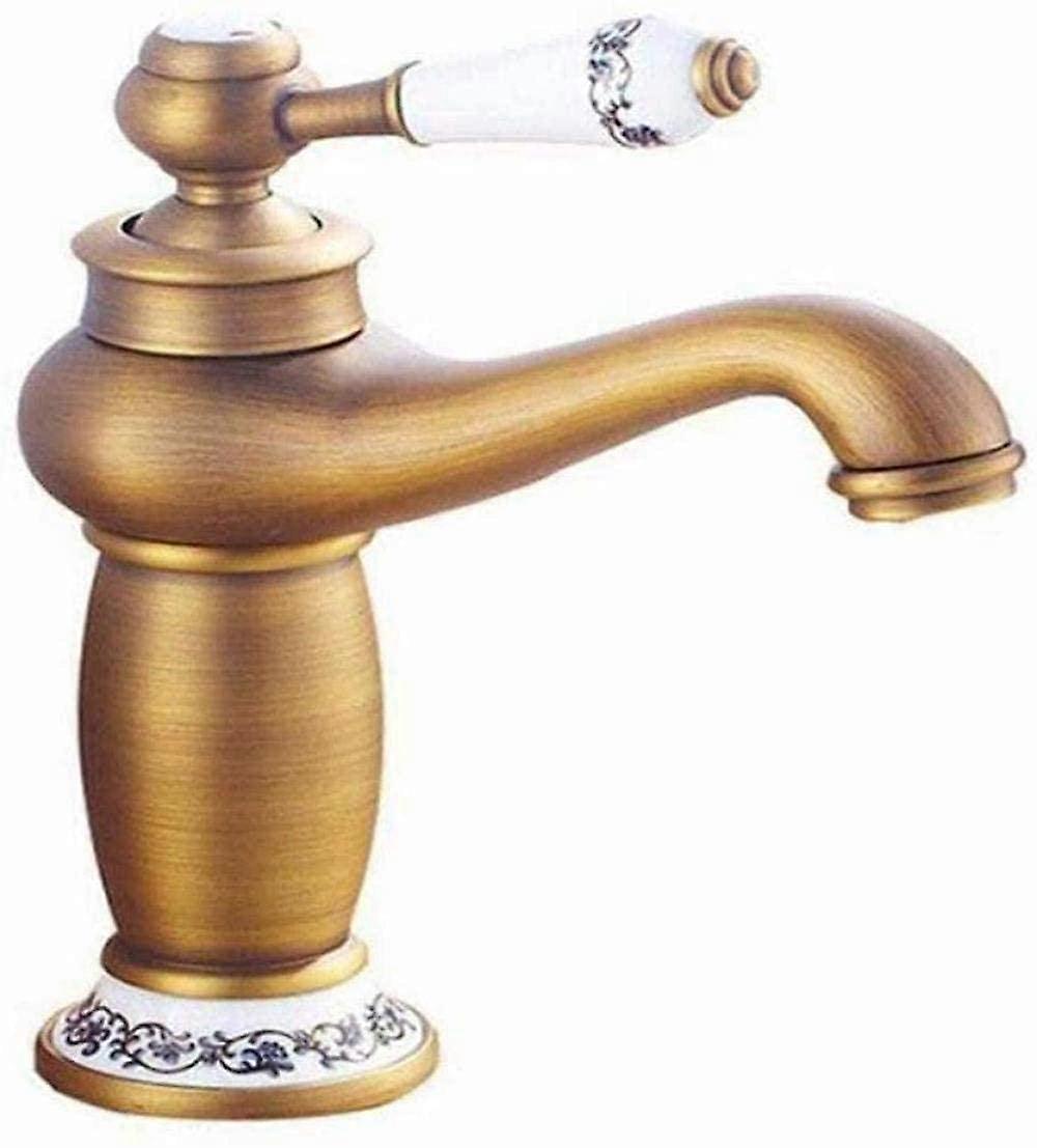 Kitchen Faucet Brass Retro Bathroom Sink Mixer with Ceramic Single Handle Deck Mount