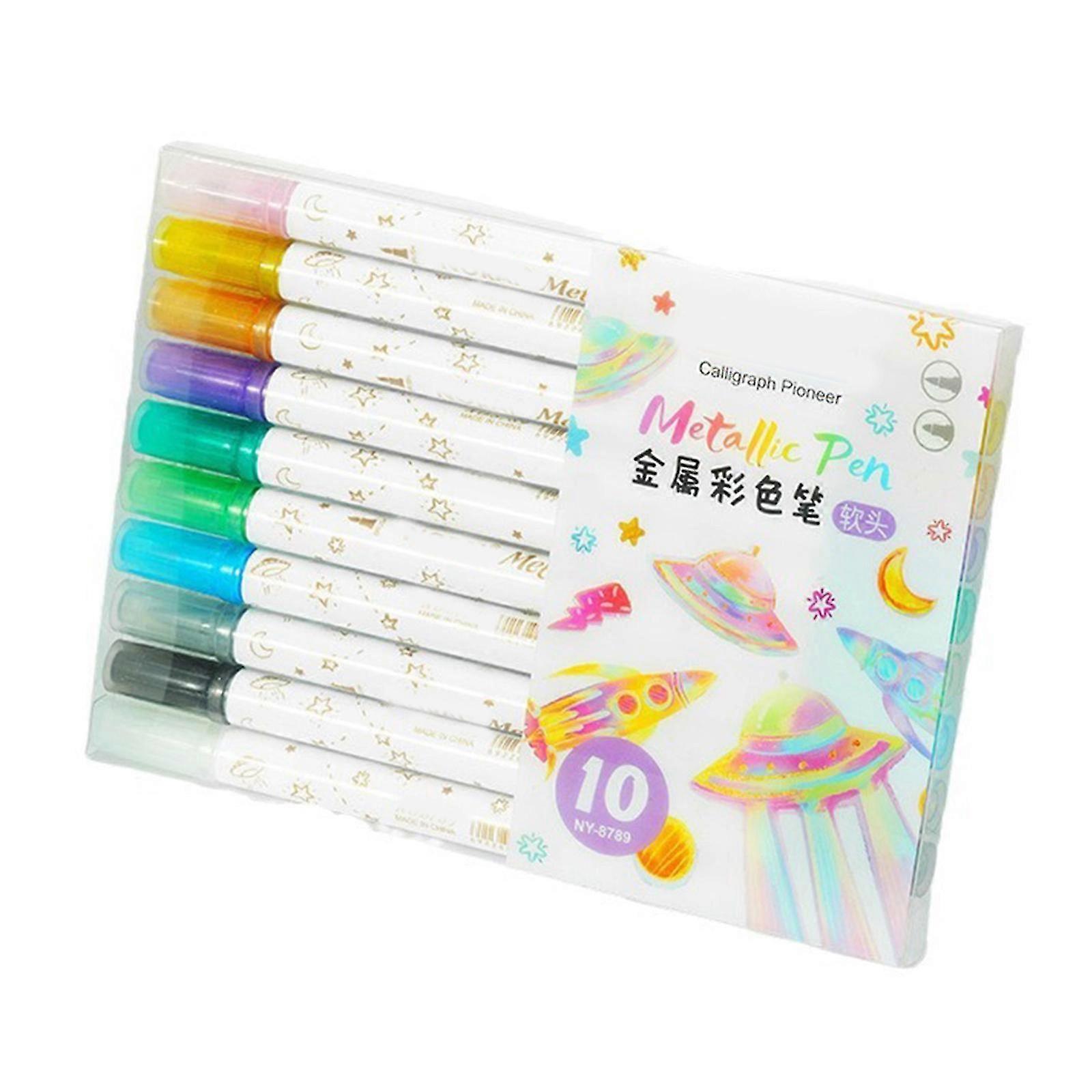 10Pcs Double Tip Metallic Marker Double End Metallic Marker Pen for Coloring Scrapbooking DIY Birthday Card Making