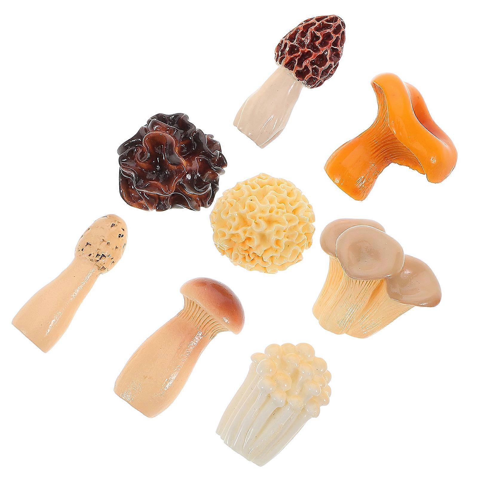 Miniature Mushrooms Resin Figurines for Craft Projects 8Pcs Assorted