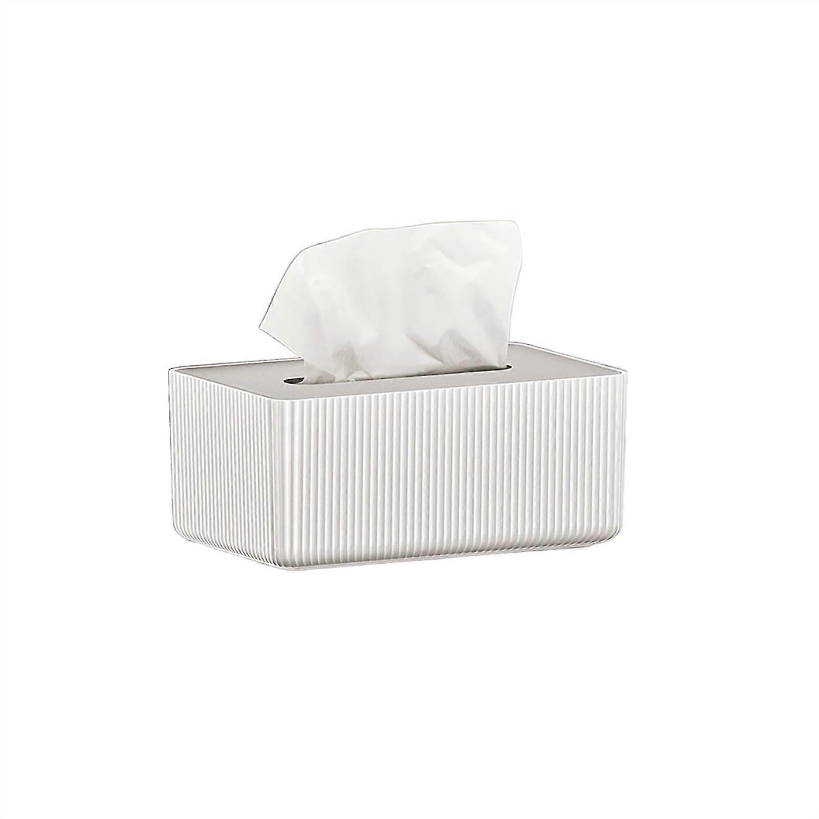 Modern Plastic Tissue Box Cover with Generous Storage, White Desktop Tissue Storage Organizer