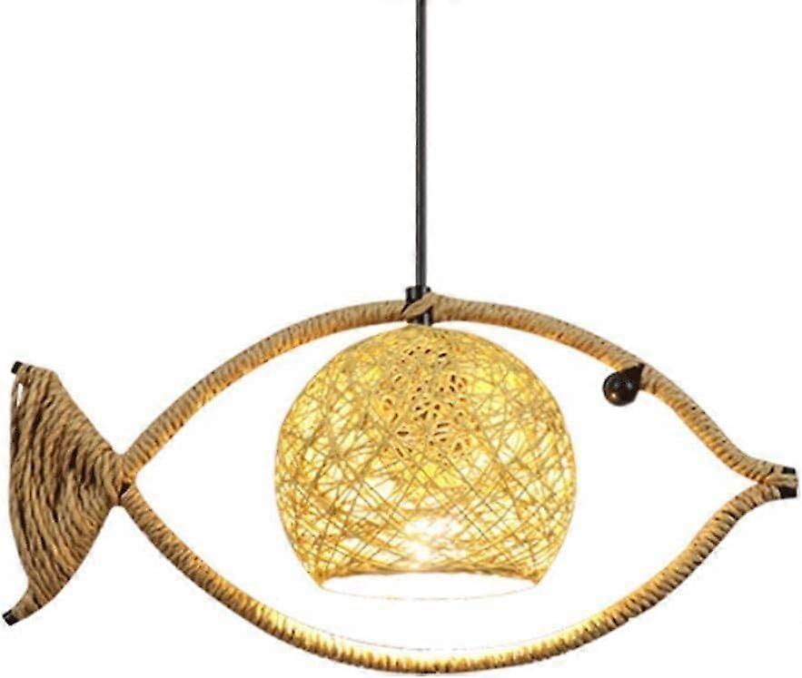 Handwoven Rattan Pendant Light with Hemp Rope Shade, Rustic Boho Ceiling Lamp for Kitchen Island