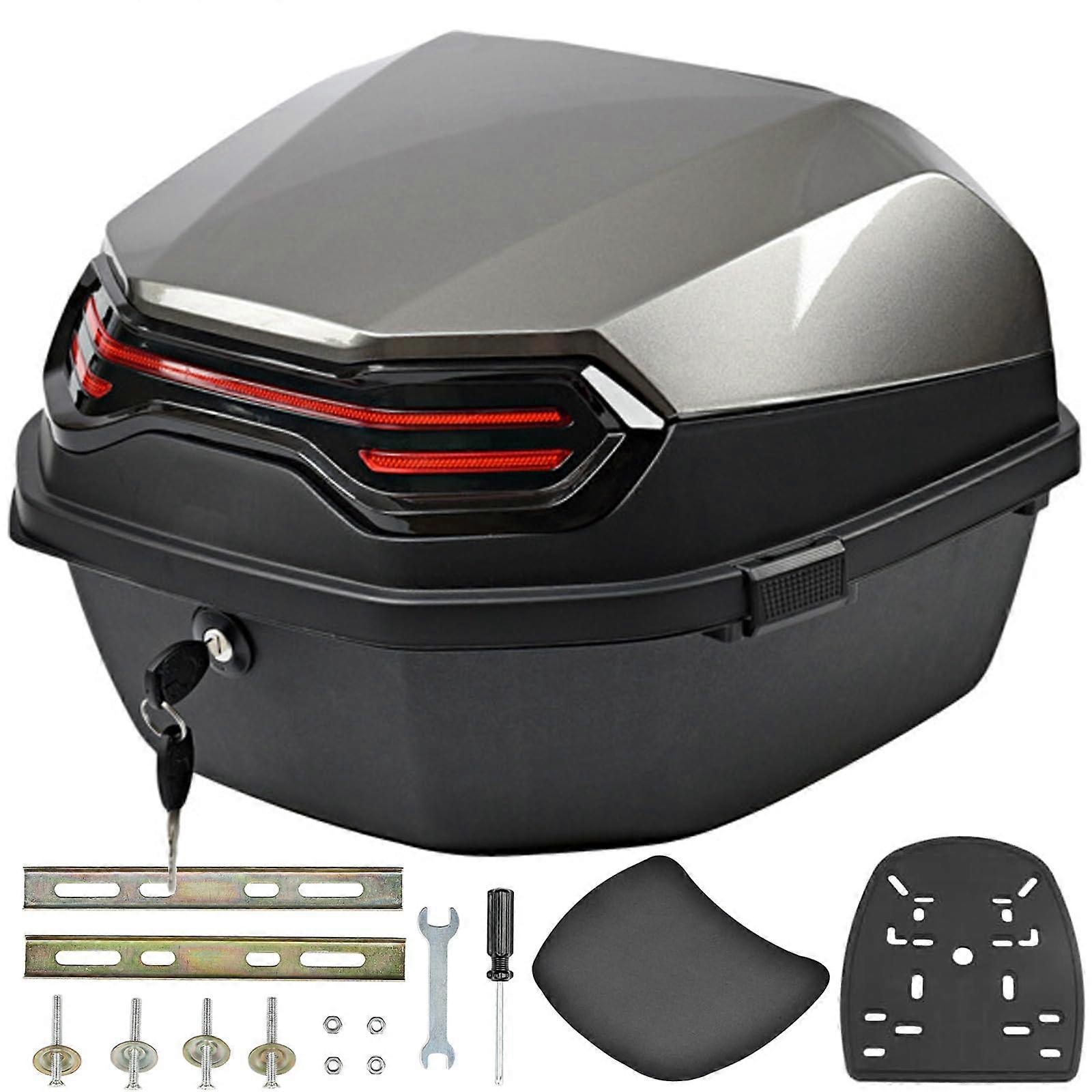 35L Waterproof Motorcycle  Box with Backrest, Universal Rear Trunk Case for Helmet Storage, Gray