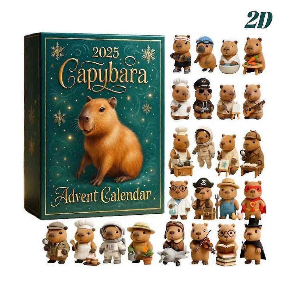 Capybara Christmas Advent Calendar with 24 2D Flat Capybara Ornaments Xmas for Christmas Tree Ornaments Christmas Gifts