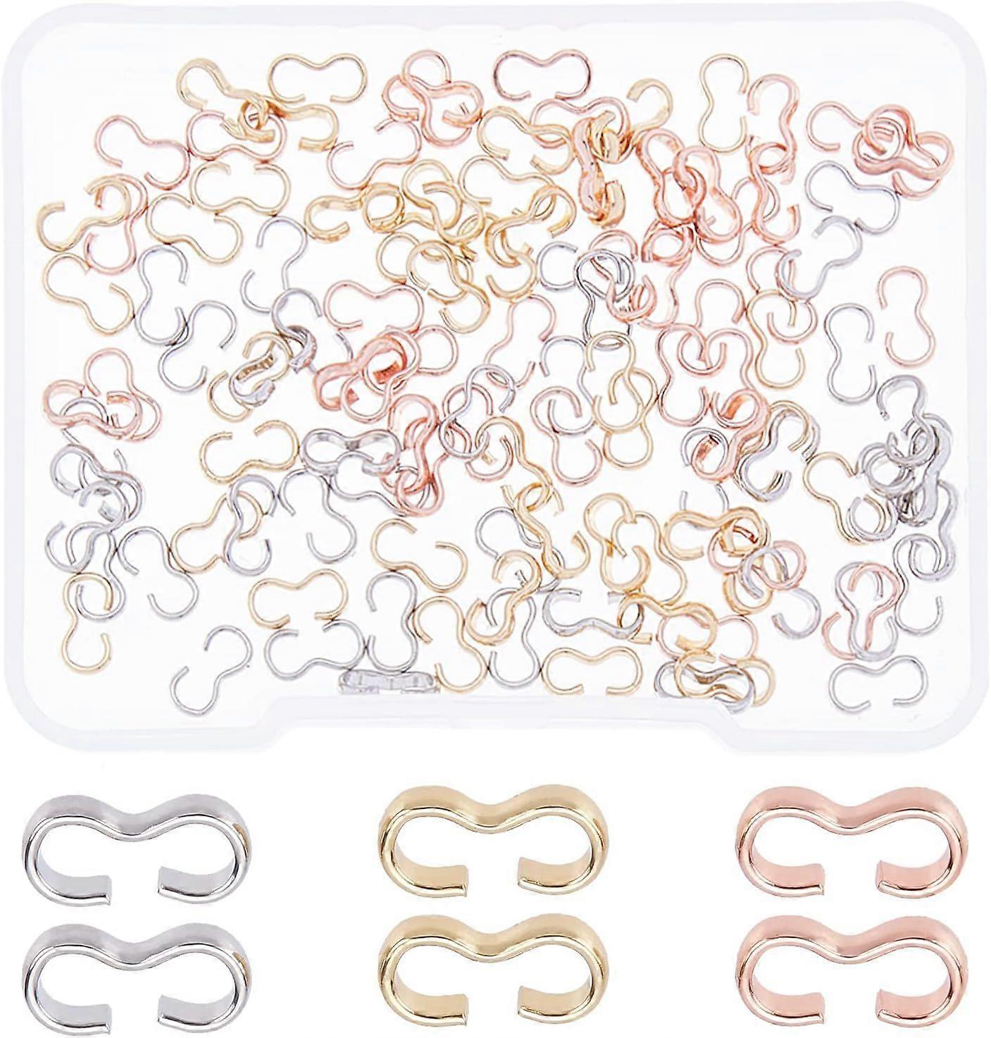 120Pcs 3 Colors Number 3 Shaped Clasps Brass 8 Shape Chain Quick Link Connectors Charm Knot Chain Clasp for Bracelet Necklace Jewelry Making