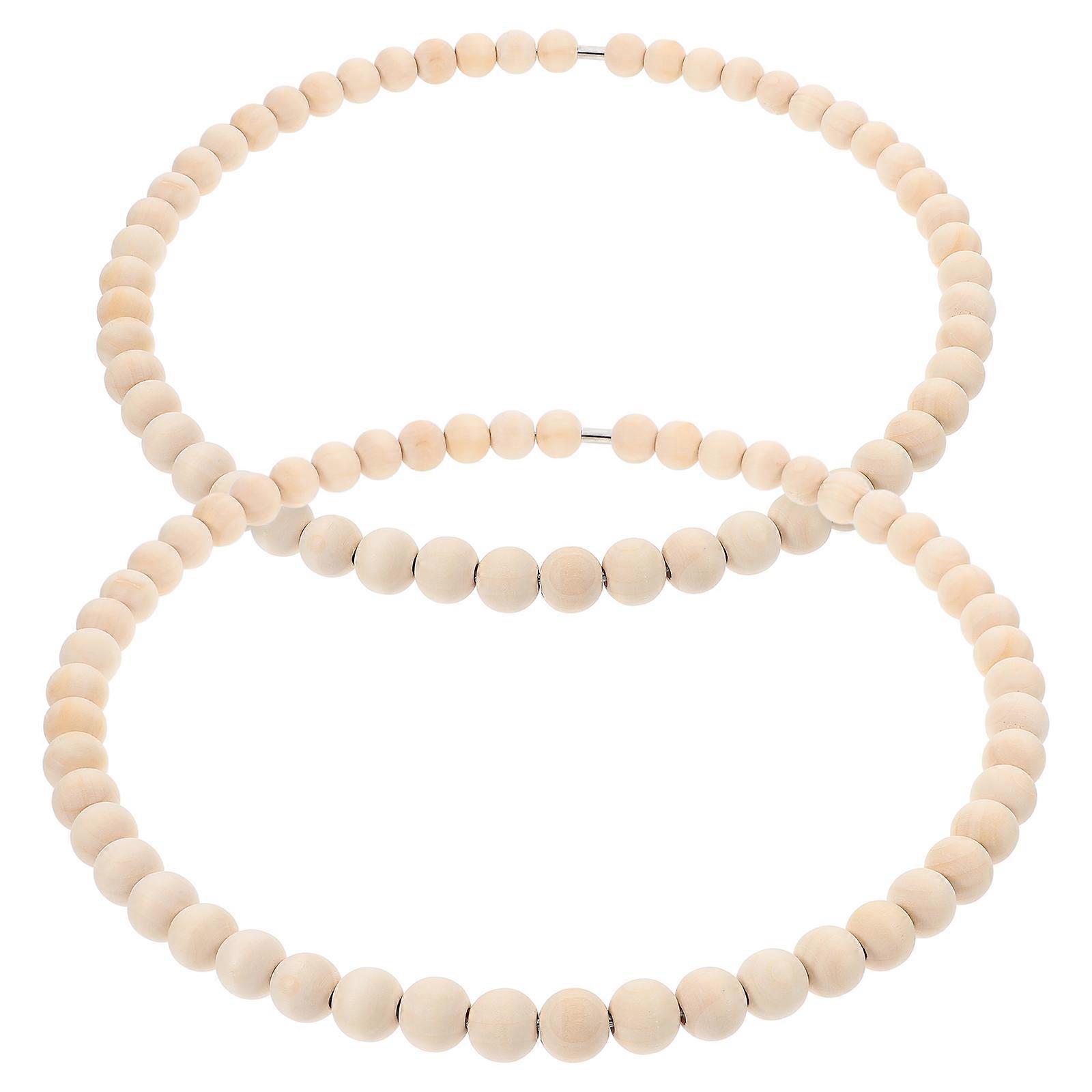 Wood Bead Wreath Pendant Hanging Decor for Wall 2Pcs Rustic Style