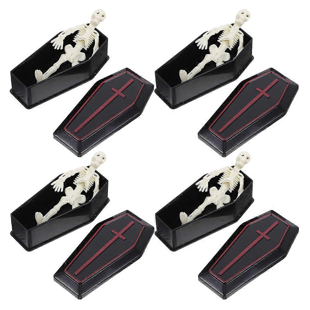 Mini Coffin Decor Skeleton Props for Halloween 4Sets