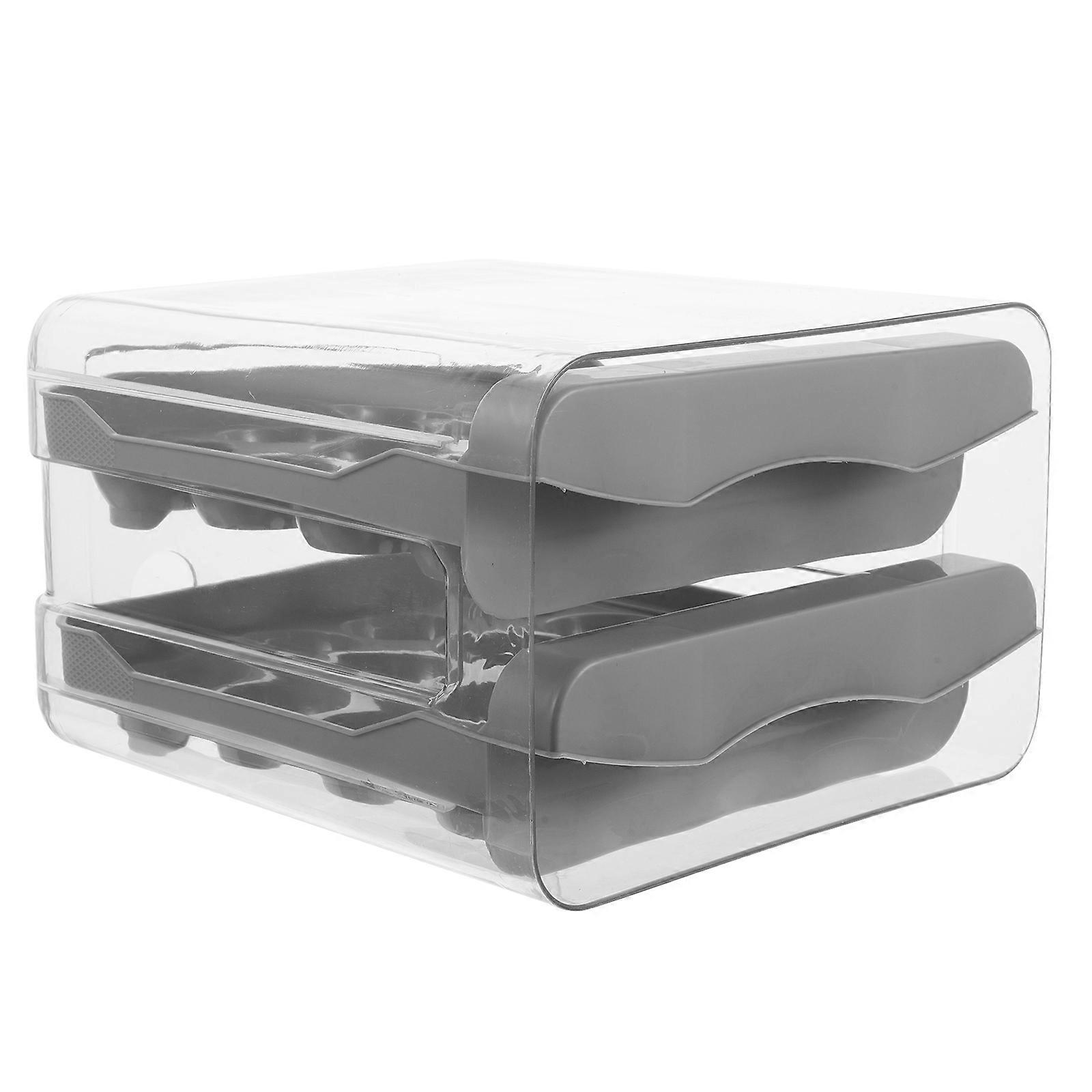 Egg Storage Box with Lid for Kitchen Drawer Double Layer Holds 32 Eggs Grey