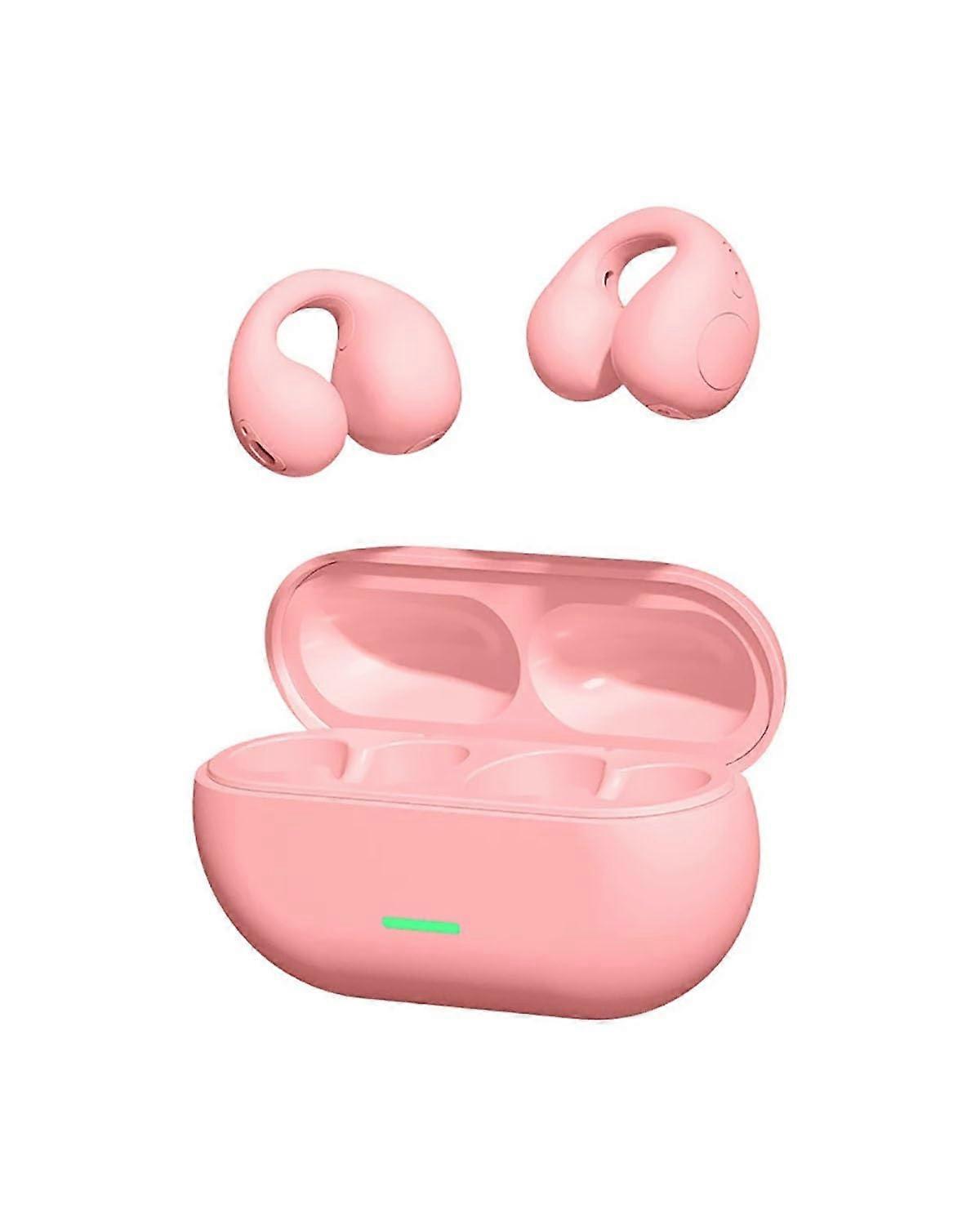 Bluetooth Headset T75 TWS Bluetooth 5.3 Bone Conduction Earbuds Clip Ear Noise Canceling Sports Pink