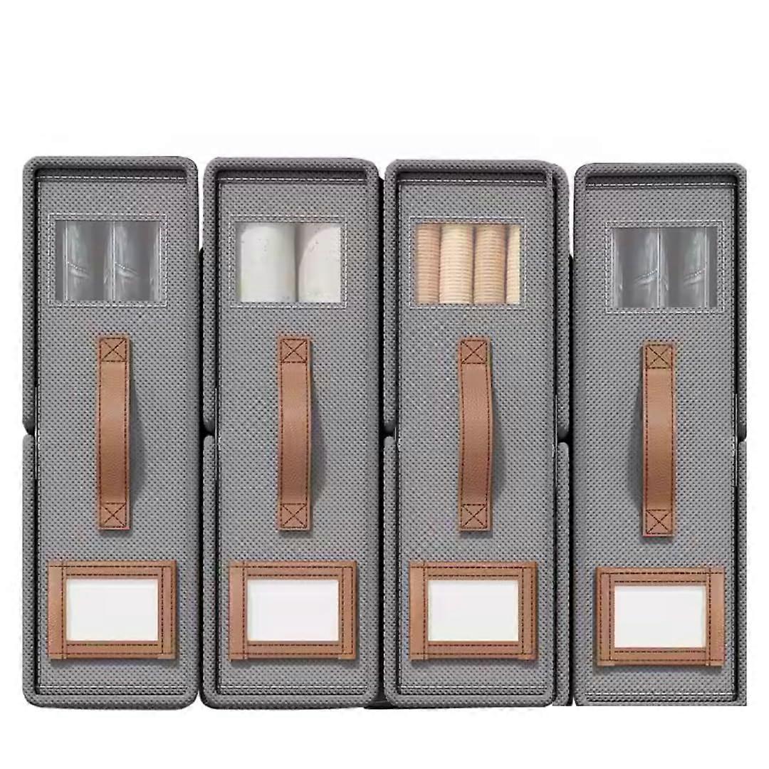 Pack of 4 Bed Sheet Organizer Storage Boxes with Clear Window, Foldable Fabric, Label Holder, Gray