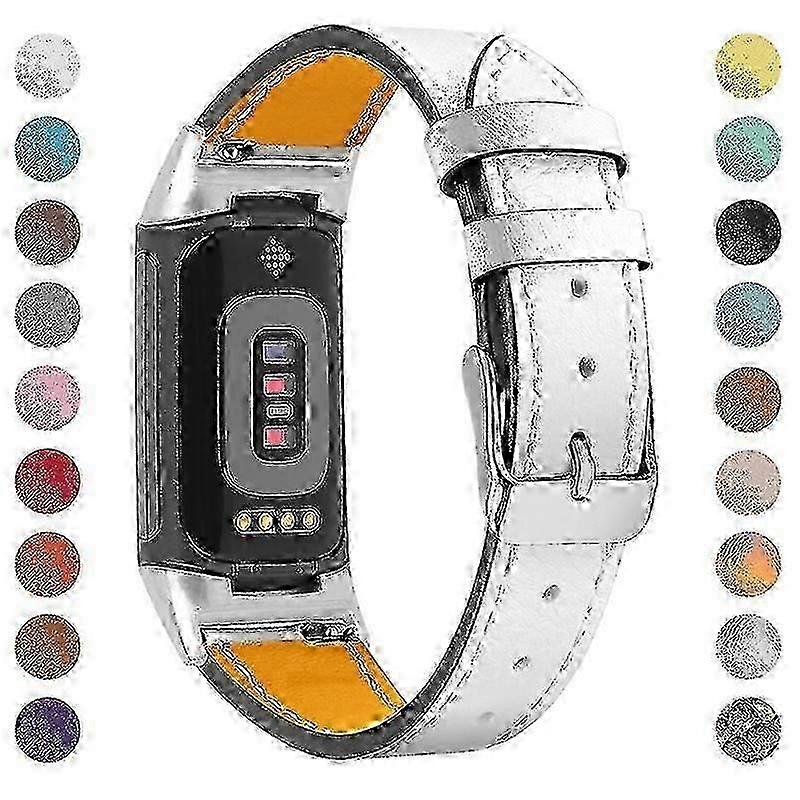 Replacement Leather Band for Fitbit Charge 6/5/4, Adjustable Fit