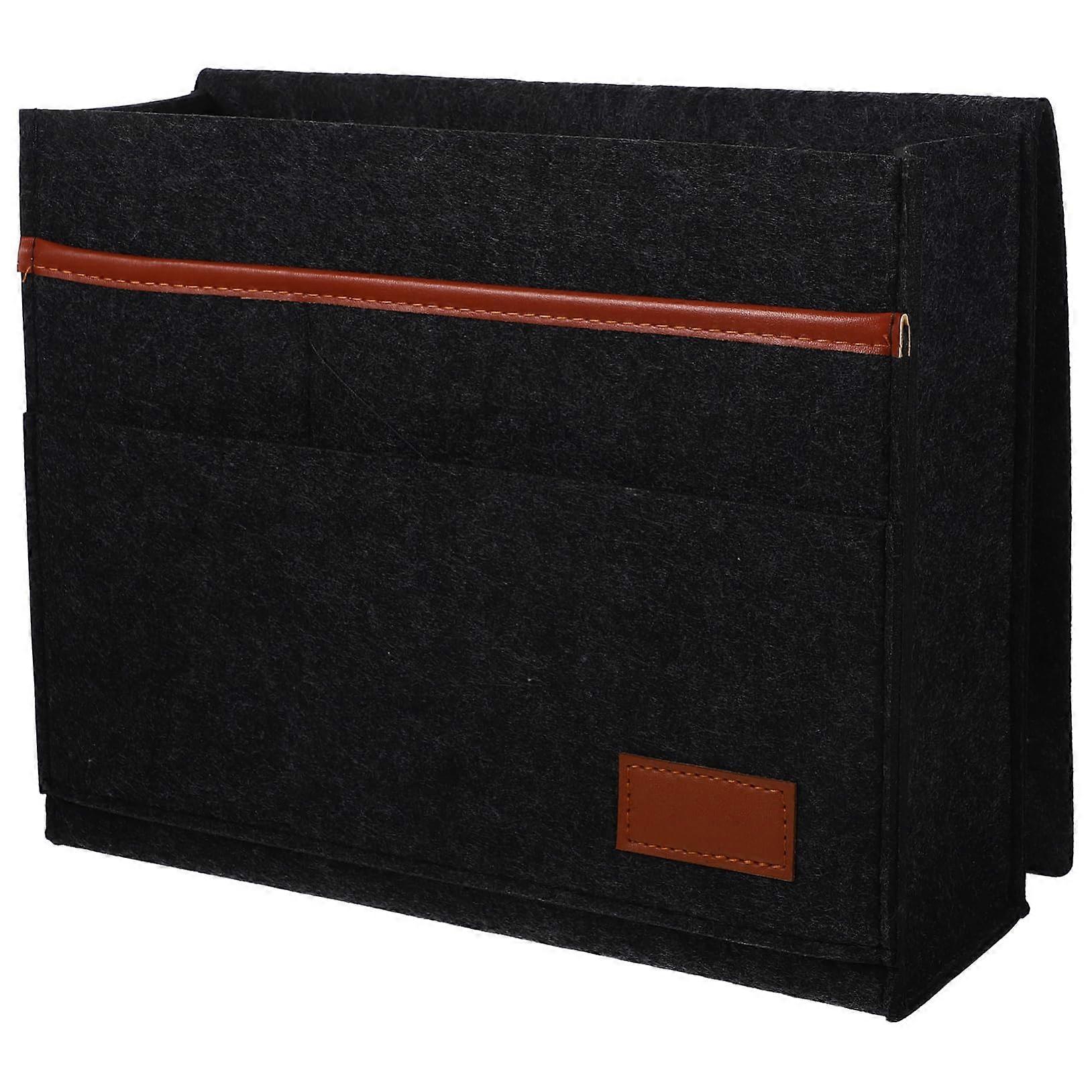 Felt Bedside Storage Organizer with Multiple Pockets for Books Tablets and Remotes Dark Grey