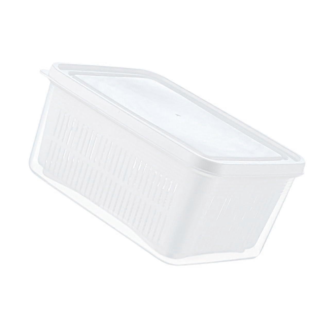 Refrigerator Storage Container with Draining Basket, SpaceSaving Fridge Organizer Keeps Produce Fresh