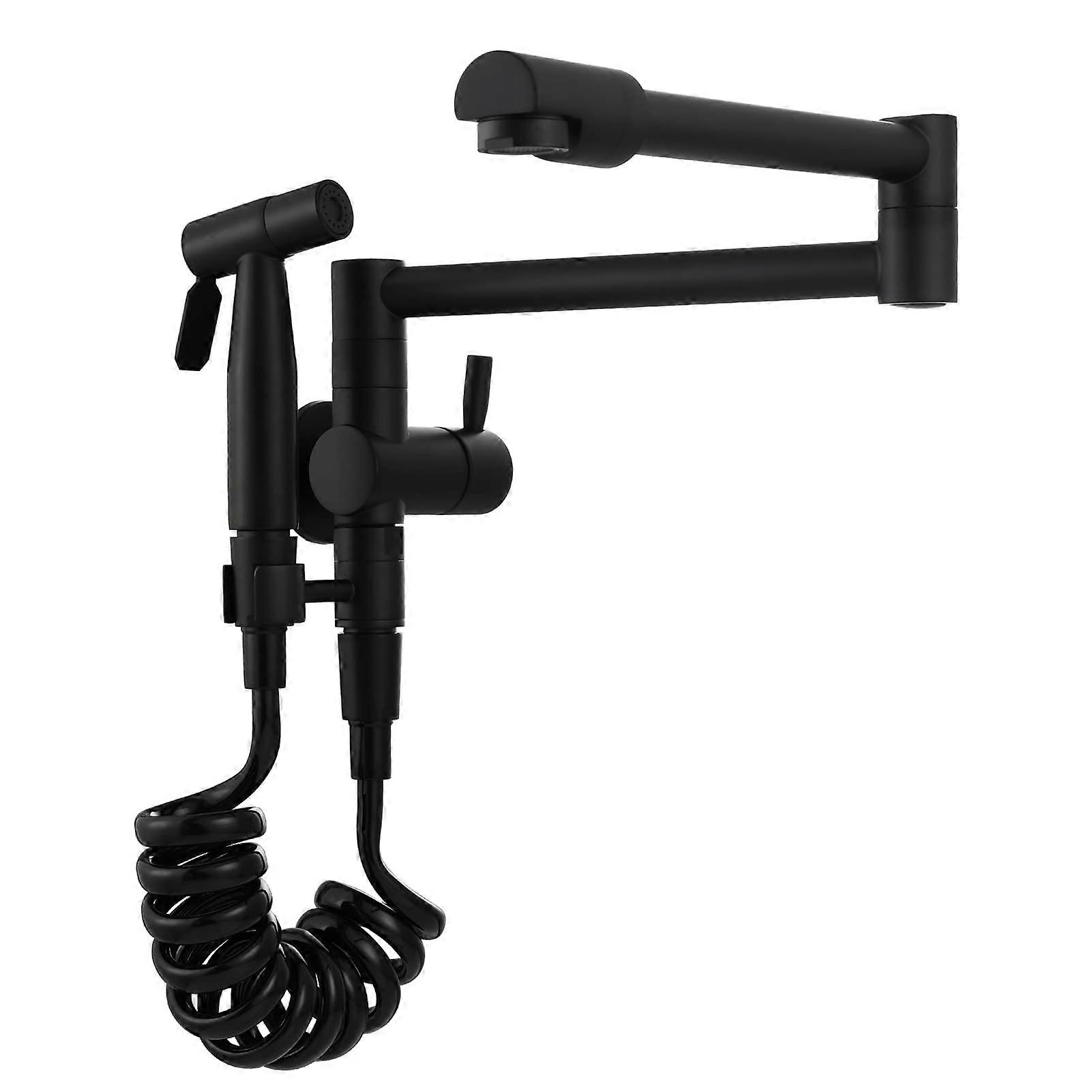 Black Wall Mount Kitchen Pot Filler Faucet 360° Rotatable Swing Arm Single Handle with Sprayer