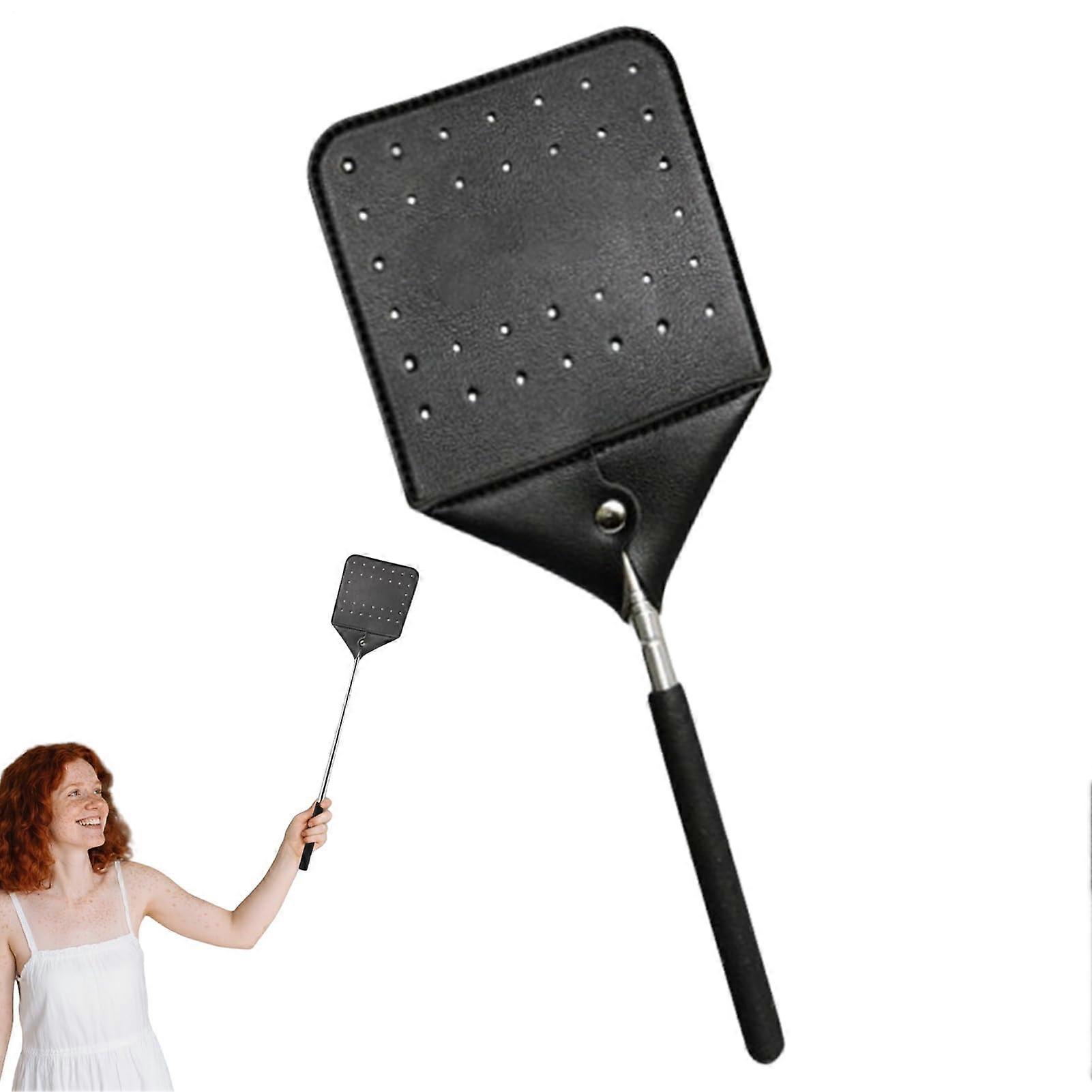 Heavy Duty Extendable Fly Swatter with Leather Grip for Home Kitchen Garden Camping