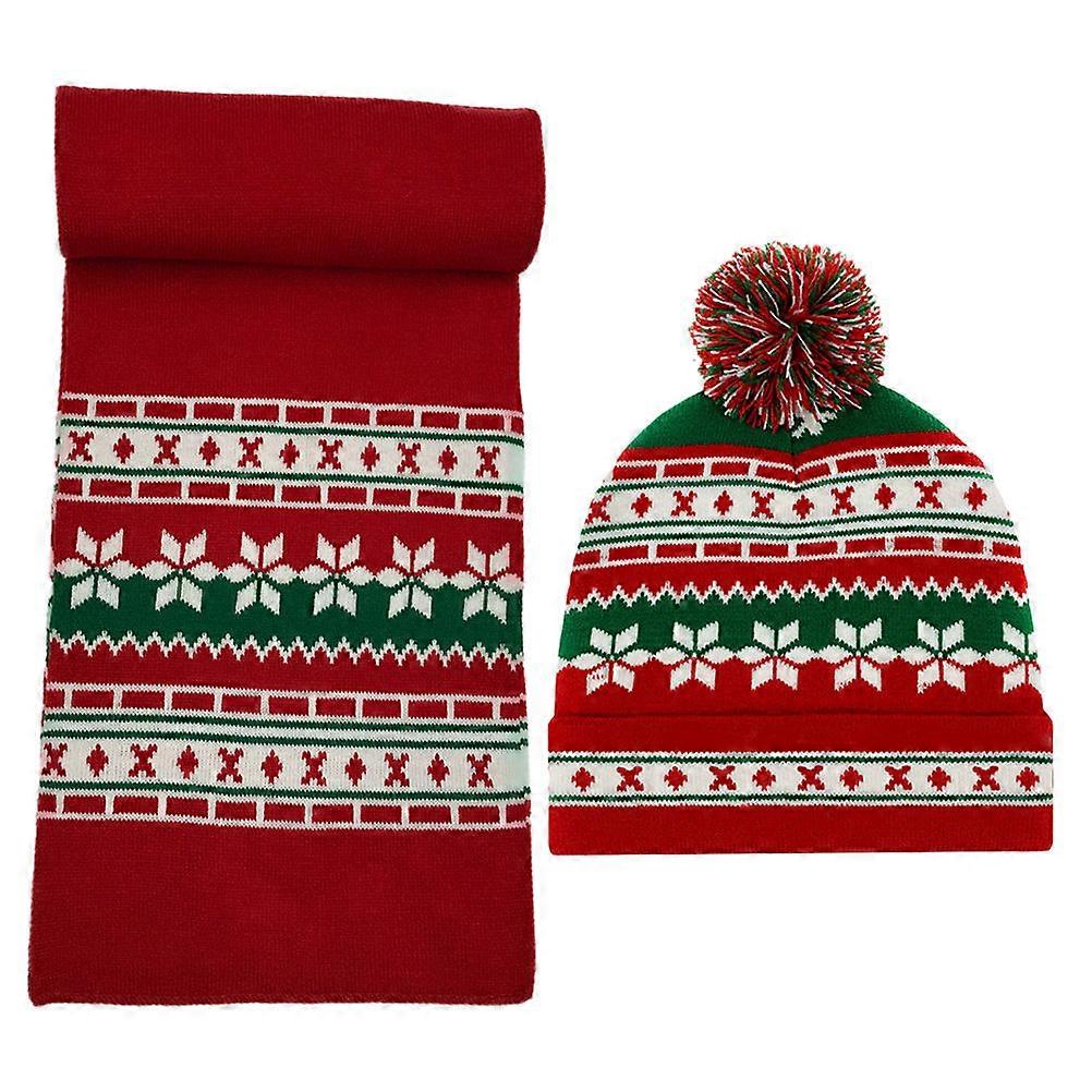 Christmas Knitted Hat Scarf Set for Kids with Warmth Function 1Set
