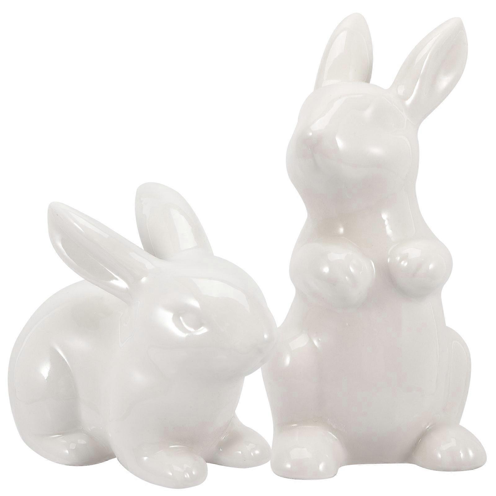 White Ceramic Rabbit Figurine Bunny Statue for Decor 2Pcs