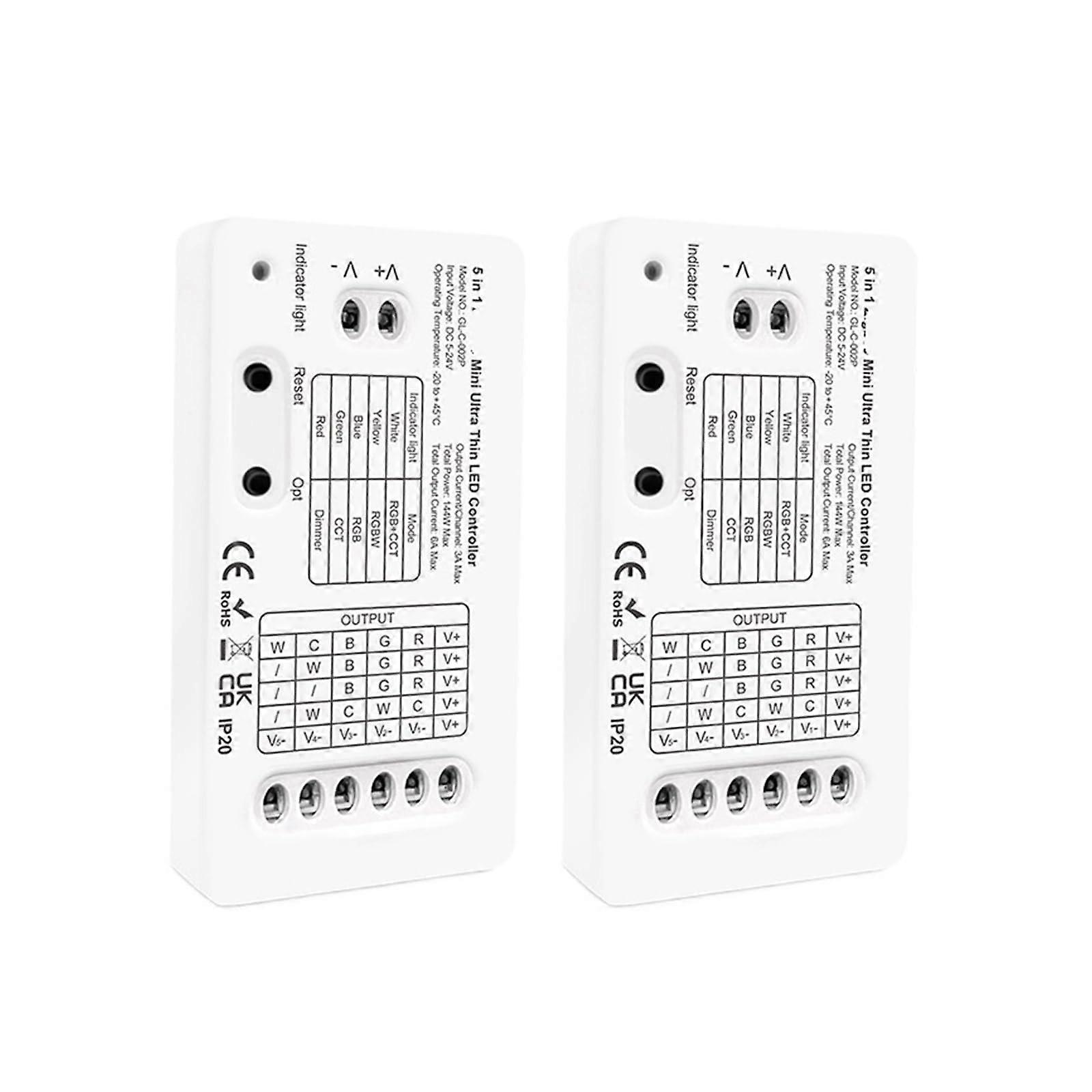 DC524V Mini 5in1 RGBW LED Strip Controller 3A Per Channel Smart App MultiColor Light Control 2PCS