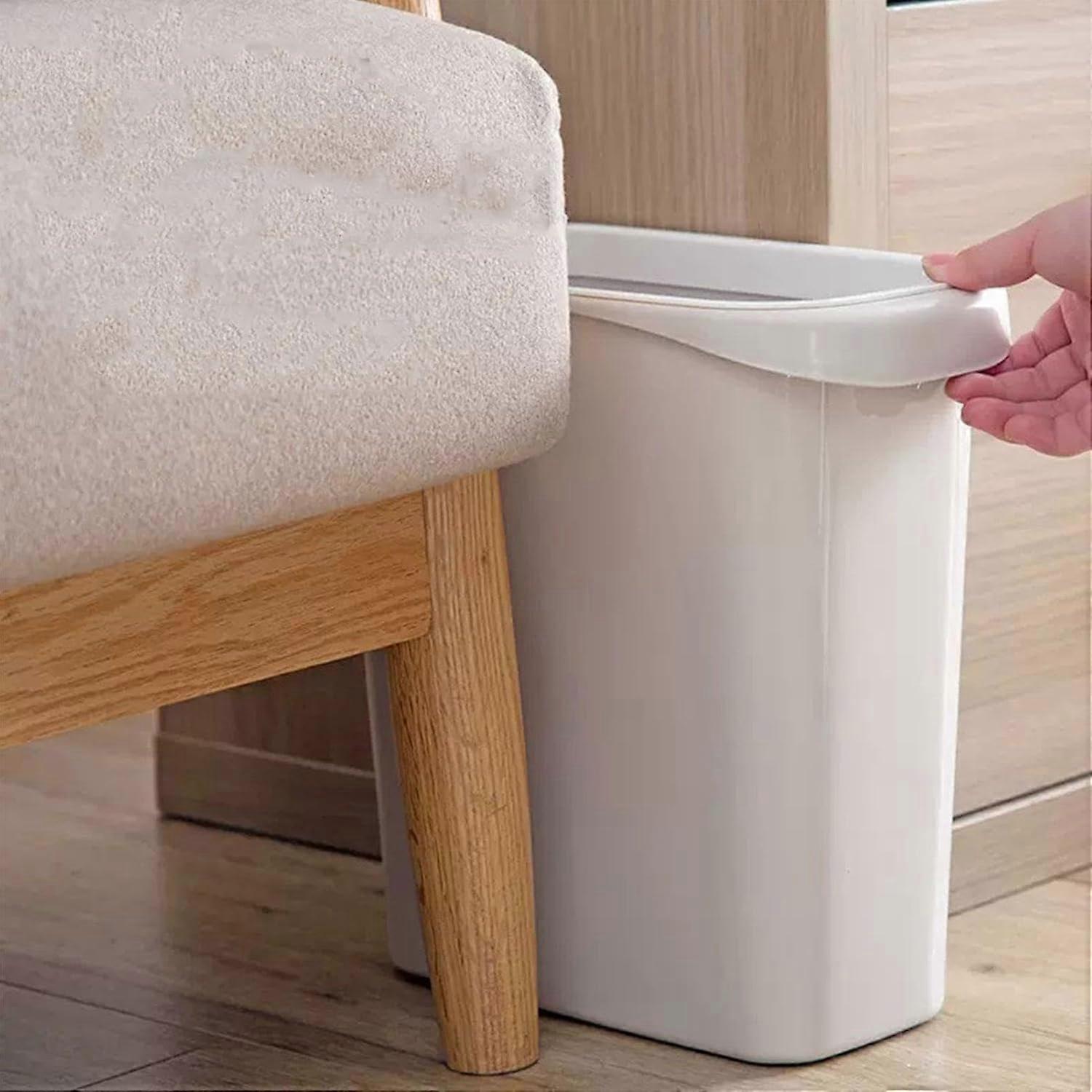 Slim Trash Can with SpaceSaving Design for Bathroom or Kitchen, Compact Bin Fits Narrow Spaces