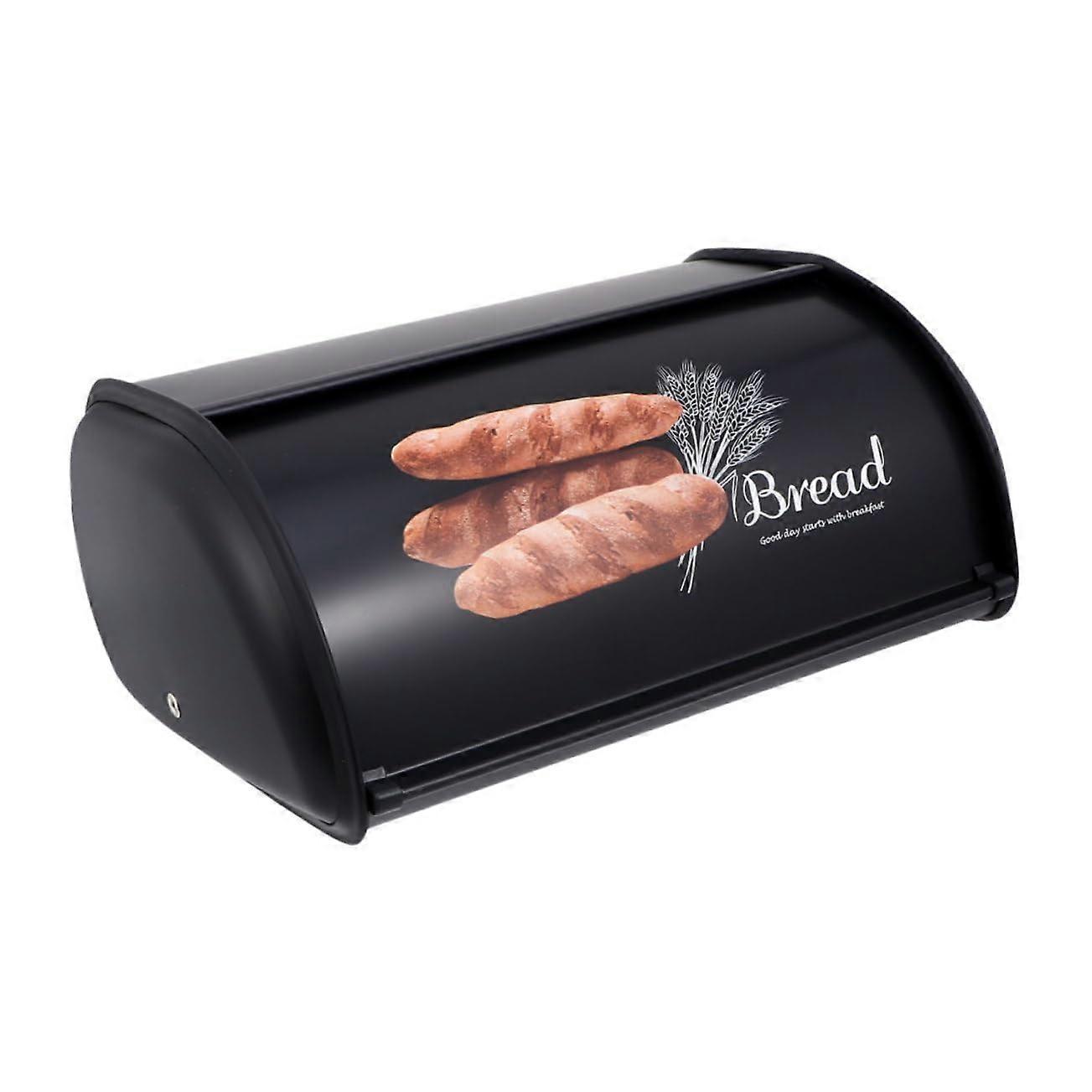 Retro Style Black Bread Box with Lid Keeps Bread Fresh Longer for Kitchen Countertop