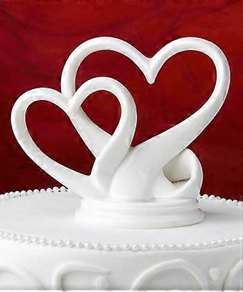 Elegant Porcelain Interlocking Hearts Wedding Cake Topper with Damask Design