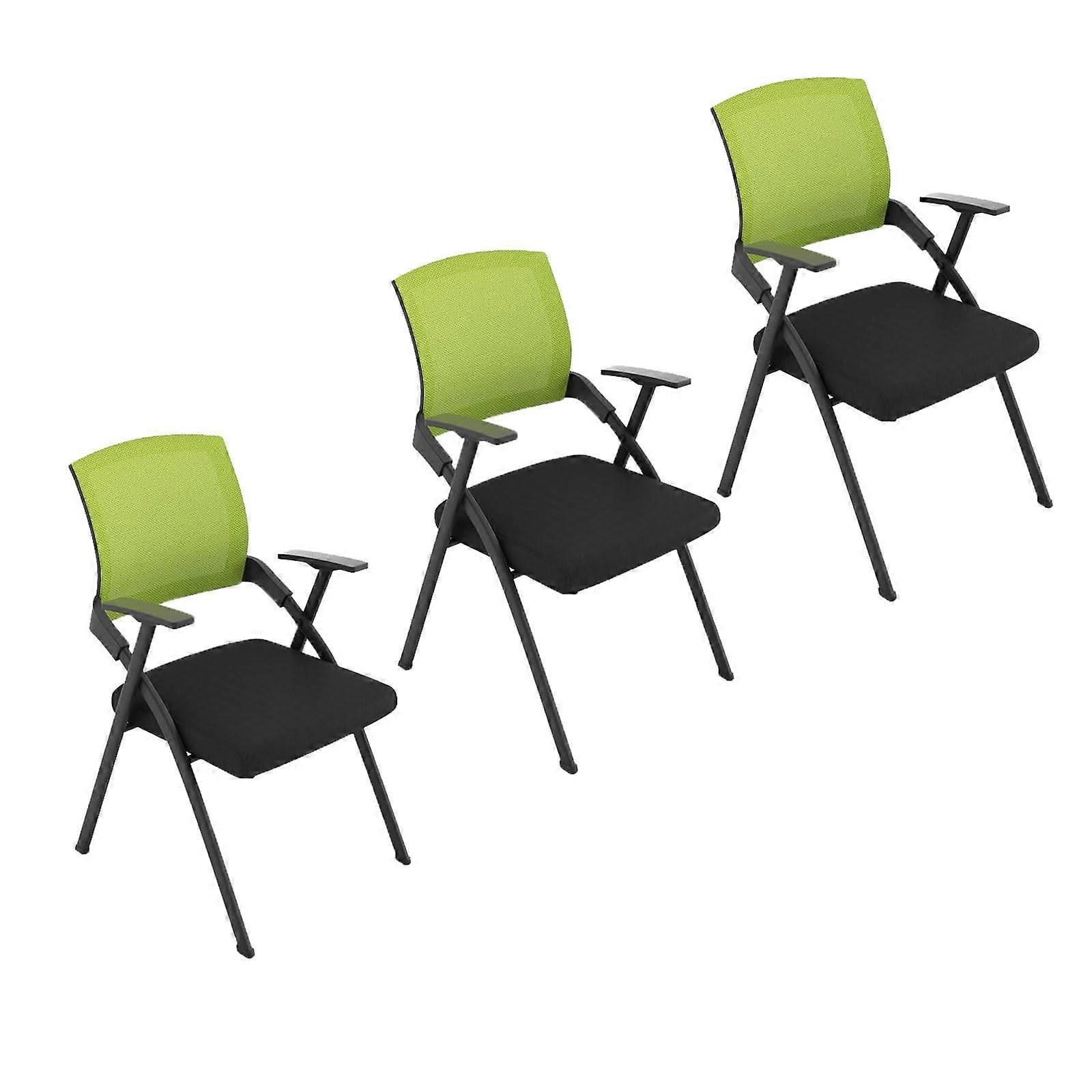 3 Pack Folding Conference Chairs with Writing Pad, Stackable Mesh Office Chairs with Armrests, Green