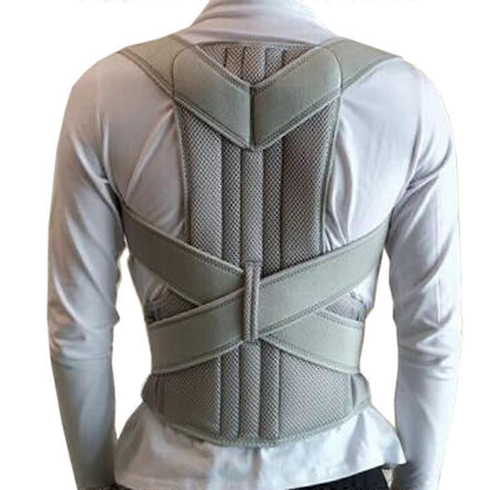 Posture Corrector Back Brace with Dual Support Rods Breathable Mesh S Size Gray for Shoulder Alignment