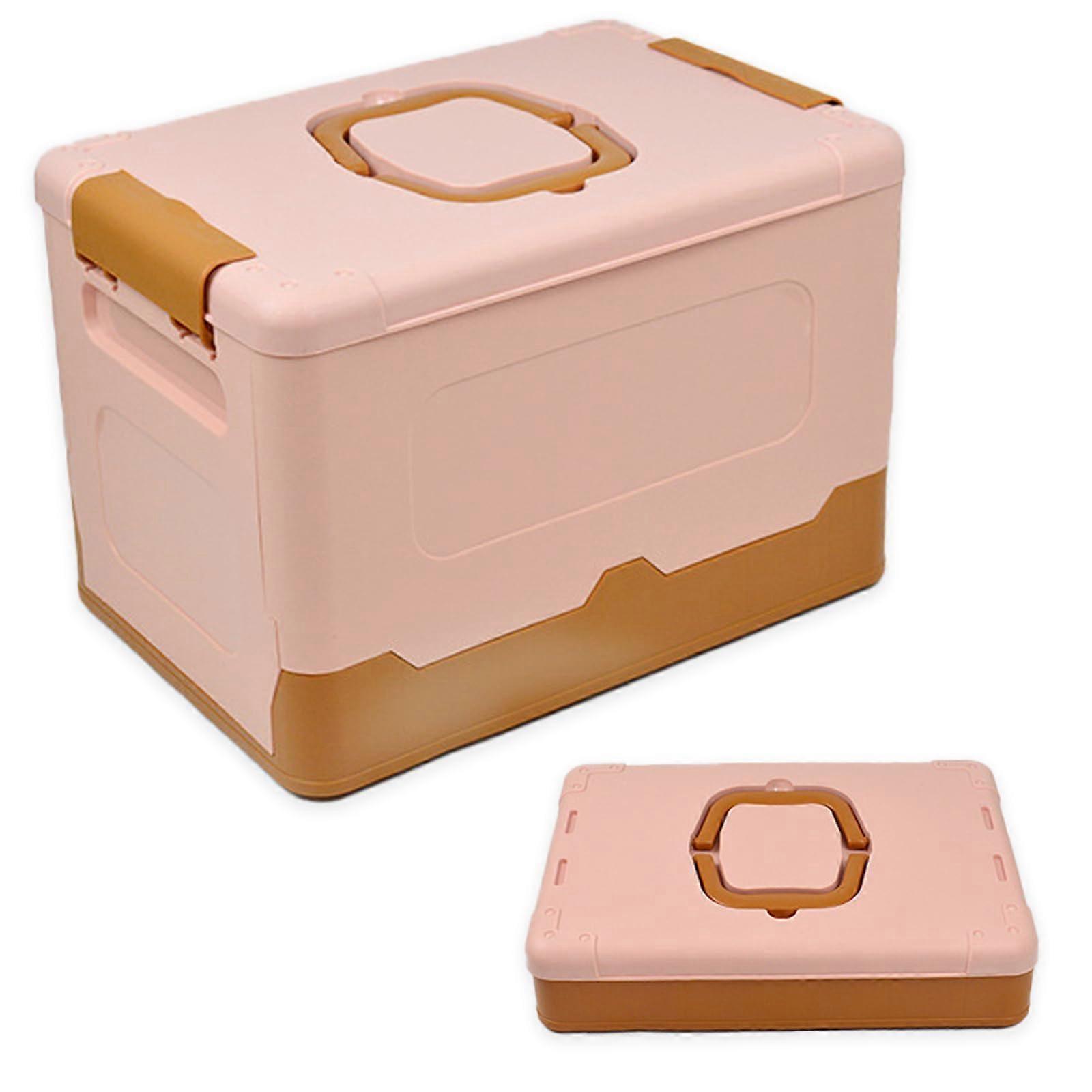 Plastic Storage Bin with Lid and Handle, Foldable Stackable Storage Box for Home Organization Pink