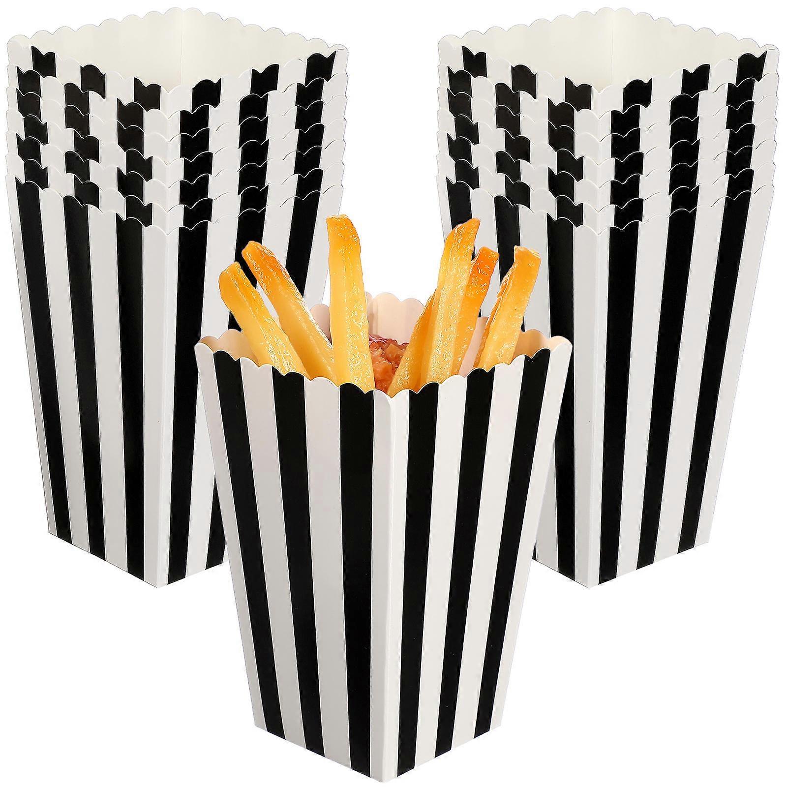 Popcorn Cartons Paper Stripe Box for Storage Use 24Pcs Black Containers