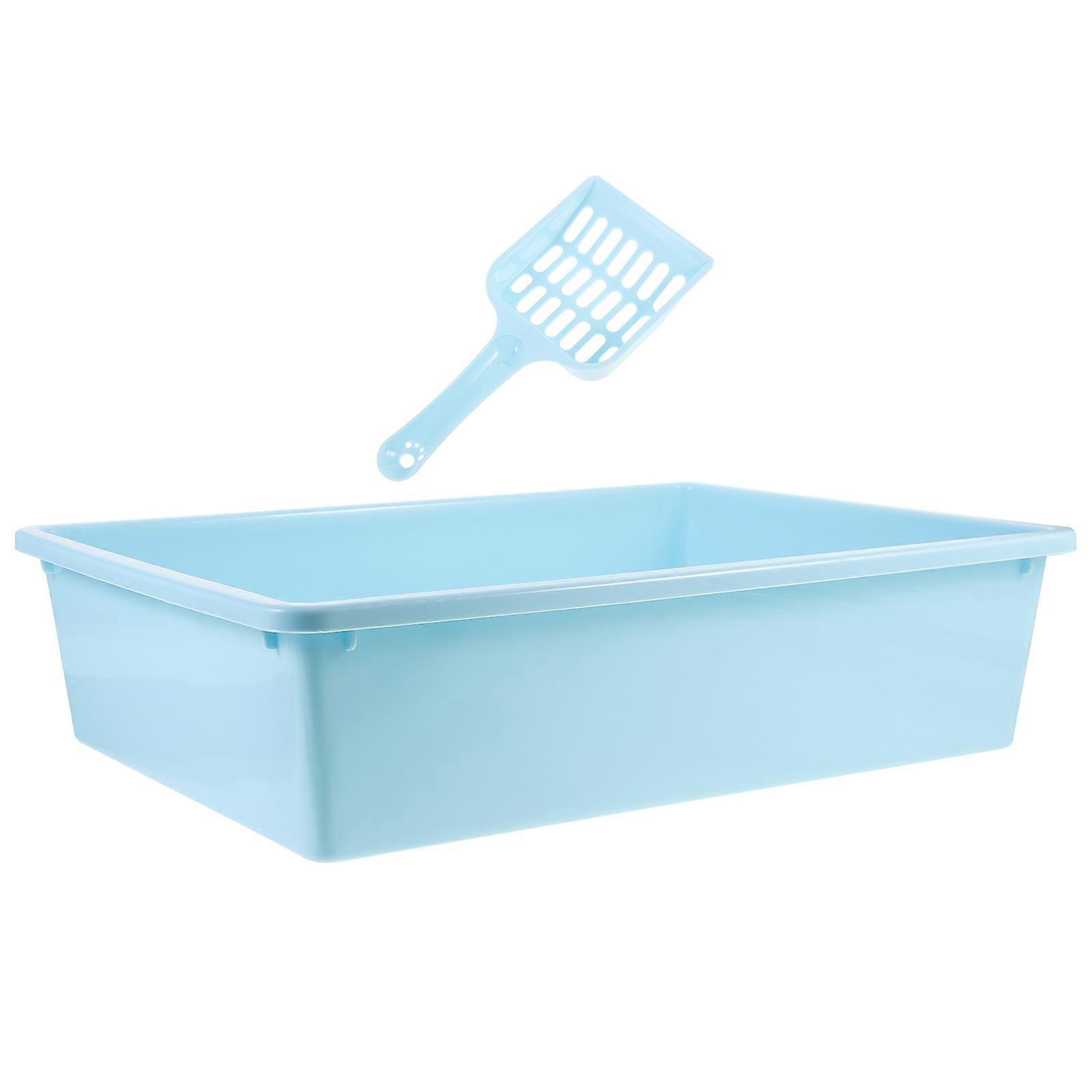 Durable Cat Litter Box with Scoop for Pets 2Sets -Blue