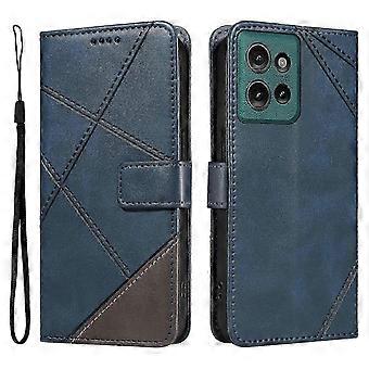 compatible Motorola Edge 50 5G Case Leather Geometric Line Wallet Phone Cover with Wrist Strap