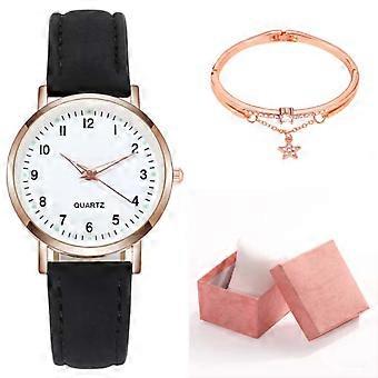 Klassische Damen-Quarzuhr, Leuchtzifferblatt, mattiertes Lederarmband, Retro-Stil, kleine runde Uhr, elegantes Vintage-Armband, Geschenkbox für Damen