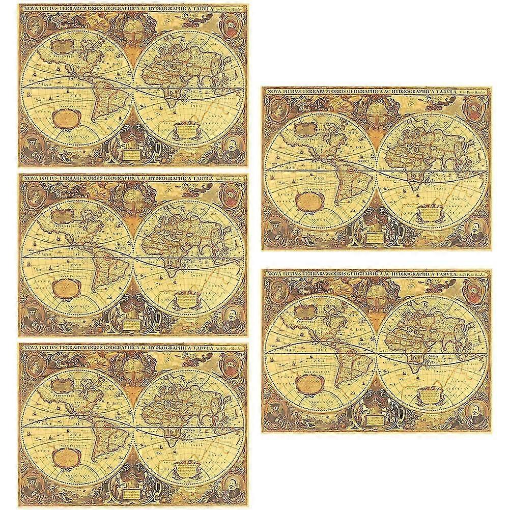 Living Room Wall Decor World Map Posters Multi Use Advanced Printed Technology 5Pcs
