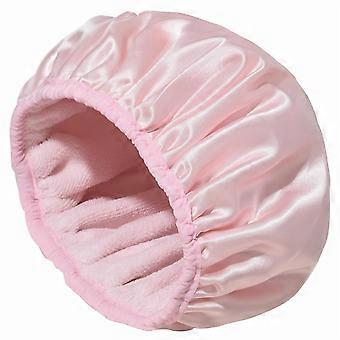 Shower Cap,Triple Layer Shower Cap for Women, Reusable Waterproof Bath Cap,Silky Satin Outer Layer Terry Lining(Pink)