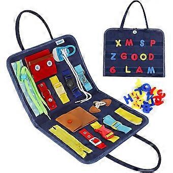 Toddler Busy Board, Sensory Board for Fine Motor Skill, Montessori Legetøj Småbørnsaktiviteter til rejsebilfly (blå)