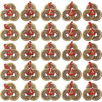 Kinesiske Fortune Coins Feng Shui Mønter I-Ching Mønter Traditionelle mønter med rød snor for rigdom og succes, 5 stilarter (25)