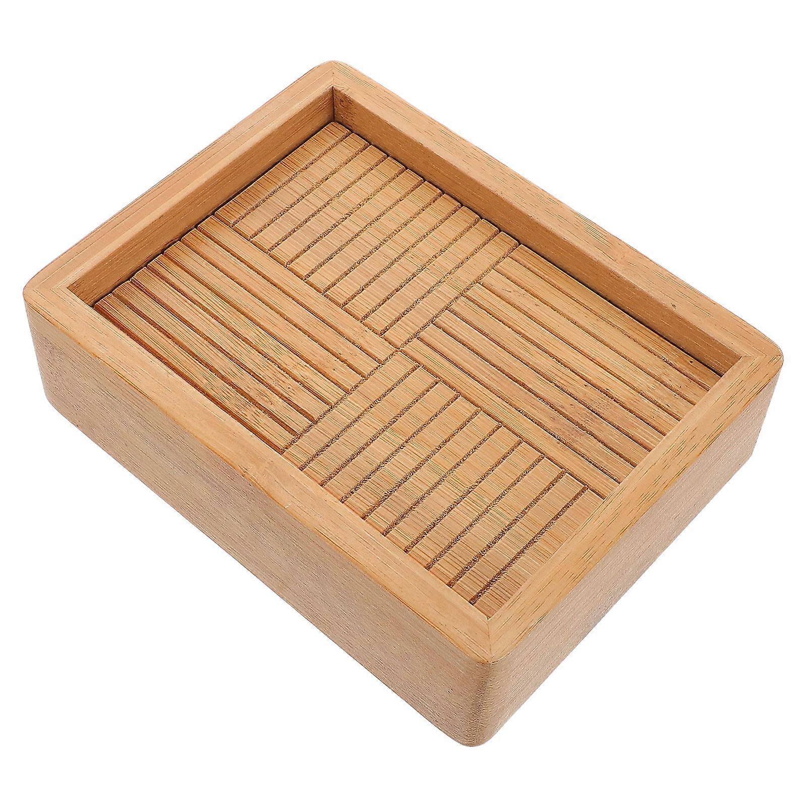 Rectangular Bamboo Soap Dish for Soap Holding with 5Pcs Light Brown Set