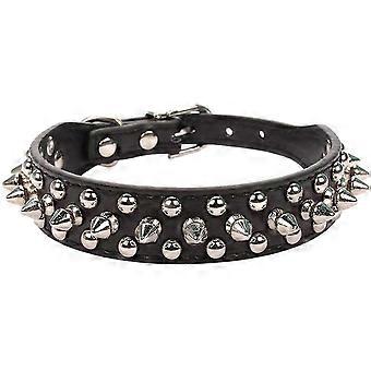 Anti-bite Pet Collar With Adjustable Rivets And Leather, Red, M Size For 15-24 Lbs Pets