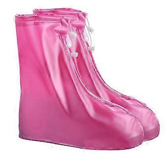 Waterproof Shoe Covers for Men Women, NonSlip PVC Rain Boot Protectors with Zipper, Rose Red S(3536)