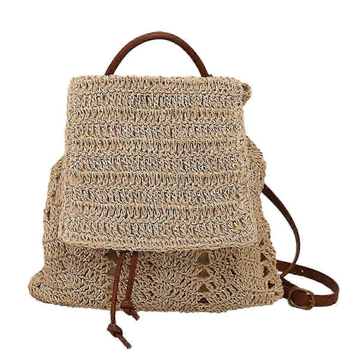 Boho Woven Straw Backpack Lightweight