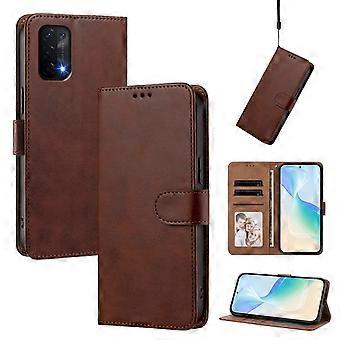 Étui à rabat en cuir PU pour Oppo A93 5G / A54 5G / A74 5G avec support intégré, 3 emplacements pour cartes, poche pour billets et dragonne.