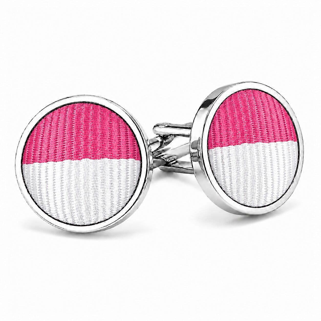 Abotoaduras listradas rosa quente e branca