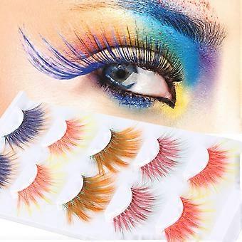 Falske øyenvipper 5 par fargerike øyenvipper 6D Gradient Long Curled Soft Colored False Eye vipper Røde vipper Blå vipper Lilla vipper Brown vipper Cosp